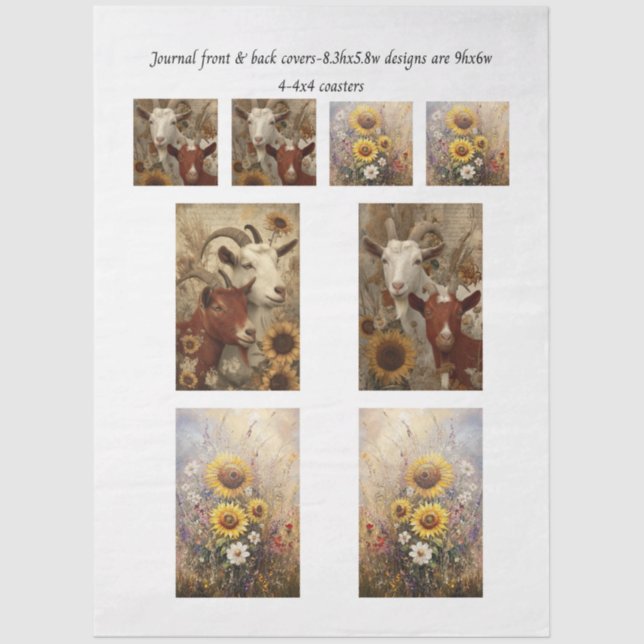 Journal Covers Rustic Charm Goat Sunflowers  Seidenpapier (Vorderseite)
