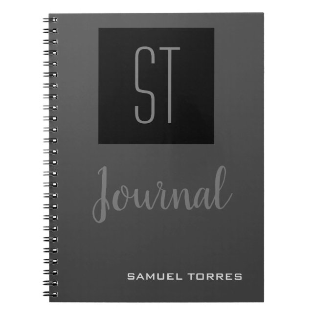 Journal Mit Monogramm Personalisiert Grey Black Mo Notizblock (Vorderseite)