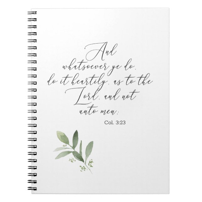 Journal Notebook KJV Bible Verse Colossians 3:23 Notizblock (Vorderseite)