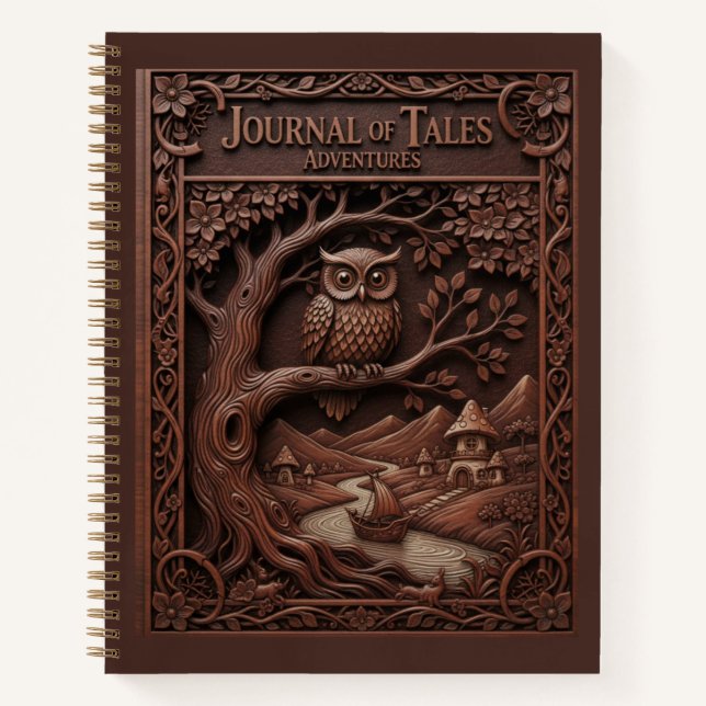 Journal of Tales Wood Carved Owl Adventure Journal Notizbuch (Vorderseite)