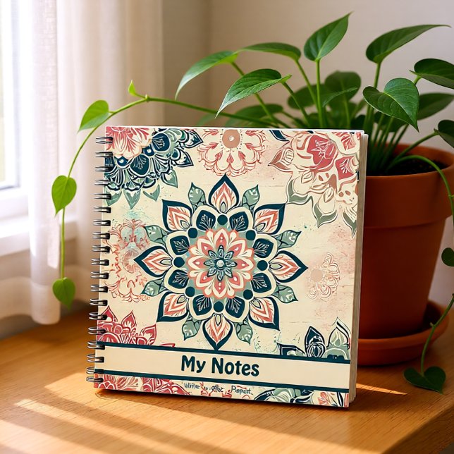 JOURNAL Pastel Mandala-Sonderheft Notizbuch (Boho Mandala Floral Notes – Vintage Teal & Blush Notebook)