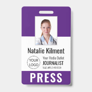 Journalist Press Ausweis Foto Name Logo ID Violett