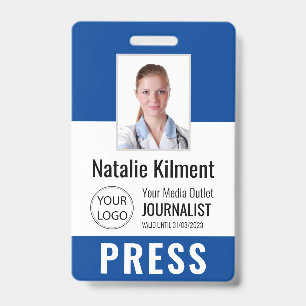 Journalist Pressepass Foto Name Logo ID Blau Ausweis