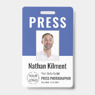 Journalist Pressepass Foto Name Logo ID Blau Ausweis