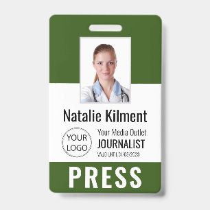 Journalist Pressepass Foto Name Logo ID Grün Ausweis