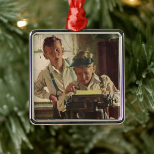 Journalisten der Zeitung "Vintag Children Boy News Silbernes Ornament