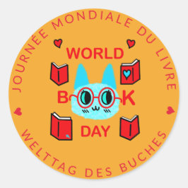 Journée Mondiale du Livre / World Book Day Cat Runder Aufkleber