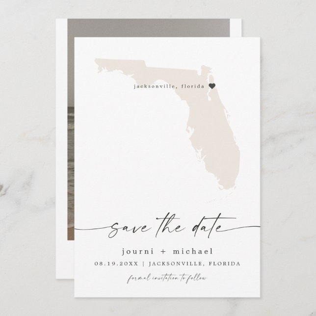 JOURNI Florida Map Beach Zielort Save the Date Einladung (Vorne/Hinten)