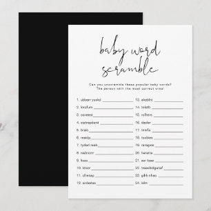 JOVI Black Modern Baby Word Scramble Game Invitati Einladung