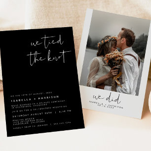 JOVI Black Modern Edgy Foto Elopement Empfang Einladung