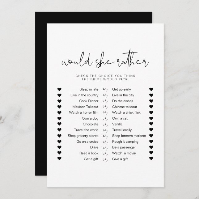 JOVI Black Modern würde sie eher Bridal Game Einladung (Vorne/Hinten)