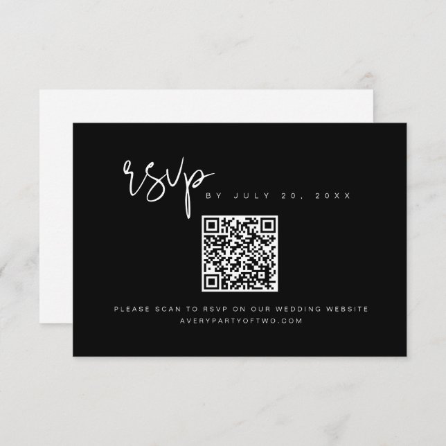 JOVI Edgy Black and White QR Code Wedding RSVP Einladung (Vorne/Hinten)