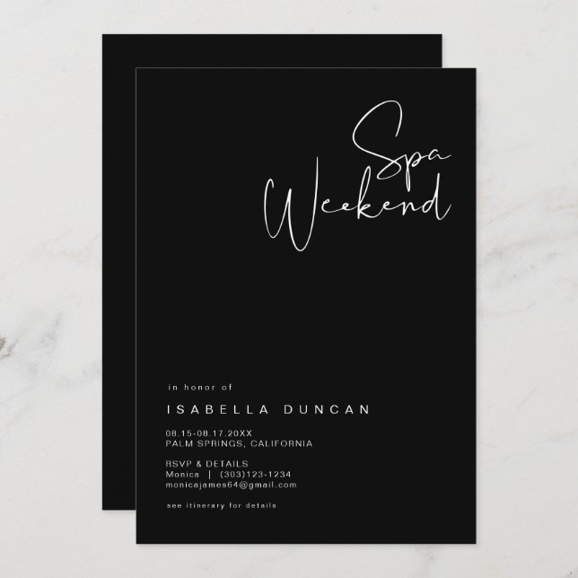 JOVI Edgy Black Bachelorette Wellness-Center Day E Einladung (Vorne/Hinten)