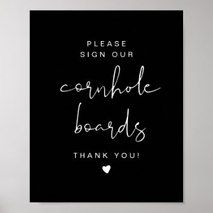 JOVI Edgy Black Cornhole Guestbook Wedding Sign Poster