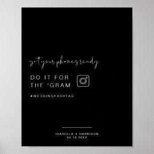 JOVI Edgy Black Instagram Hashtag Wedding Sign Poster