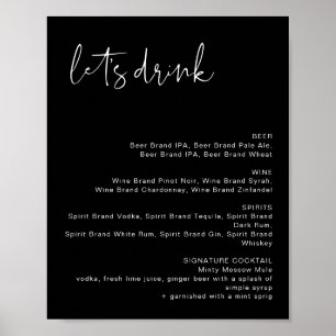 JOVI Edgy Black Modern Let's Drink Bar Menu Schild