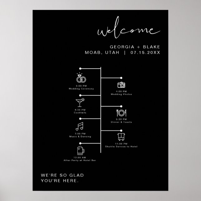 JOVI Edgy Black Modern Wedding Icon Timeline Poster (Vorne)