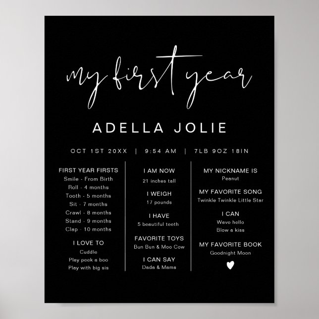 JOVI Modern Boho Black First Year Meilenstein Post Poster (Vorne)