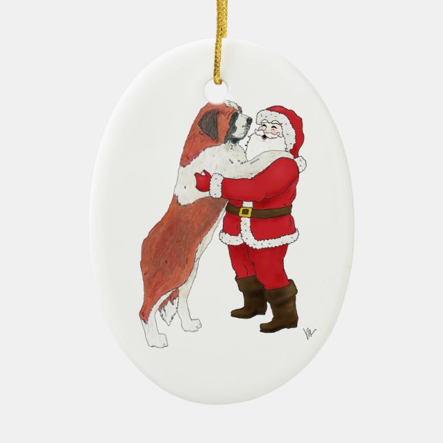 Jowly Weihnachtsgruß Bernhardiners Keramik Ornament (Vorne)
