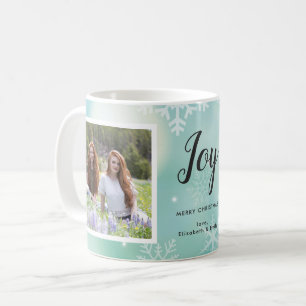 Joy 2 Foto Aquamarin und Schneeflocken Weihnachtsf Kaffeetasse