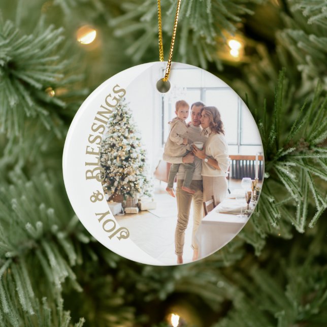 Joy And Blessings Photo Christmas Personalized Keramik Ornament (Baum)
