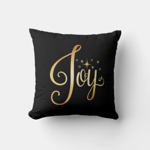 "Joy" Black Gold Script Elegante Feiertage Saison Kissen
