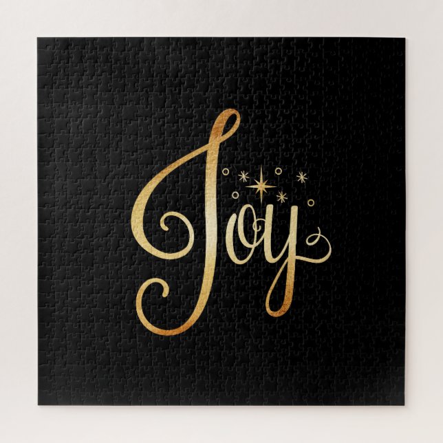 "Joy" Black Gold Script Elegante Urlaubsspass Fami Puzzle (Vertikal)