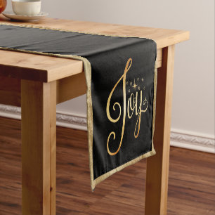 "Joy" Black Gold Script Elegante Weihnachtsfeierta Kurzer Tischläufer