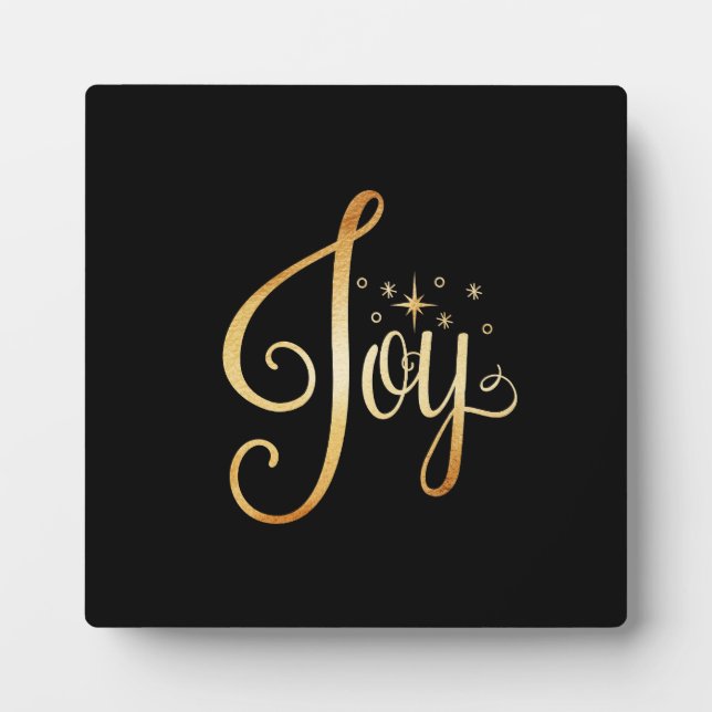"Joy" Black Gold Script Eleganter Urlaub Fotoplatte (Vorderseite)