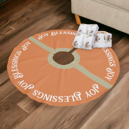 Joy Blessing Muted Sage Green Orange Christmas Polyester Weihnachtsbaumdecke