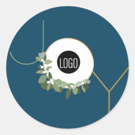 Joy Blue Christmas Modern Kranz Custom Logo Runder Aufkleber