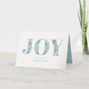 JOY Blue Green Foliage Business Holiday Card Feiertagskarte