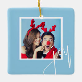 Joy Blue und White Personalisiert Holiday Foto Keramikornament