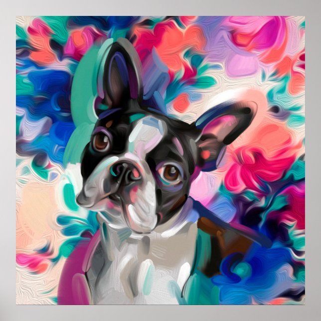 'Joy' Boston Terrier Dog Art Druck auf Papier Poster (Vorne)