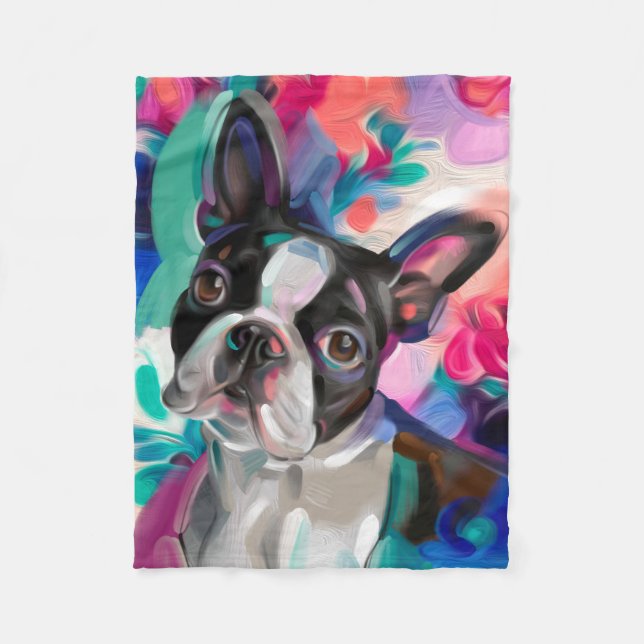 Joy' Boston Terrier Dog Art Fleece Decke (Vorderseite)