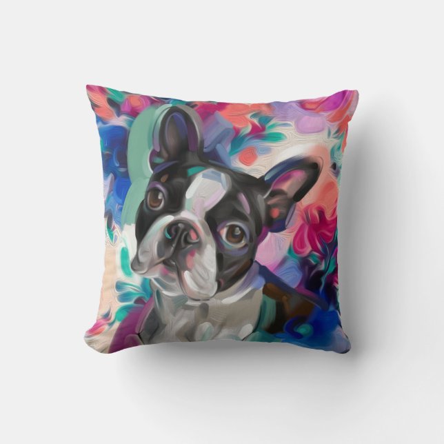 'Joy' Boston Terrier Dog Art Kissen (Vorderseite)