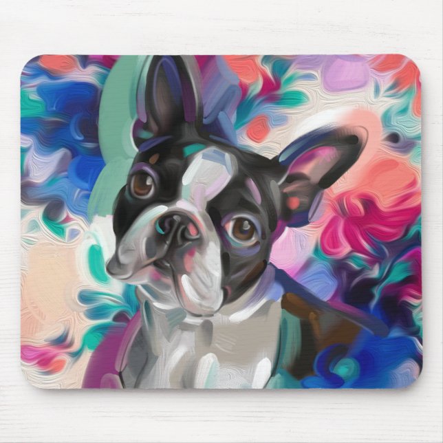 'Joy' Boston Terrier Dog Art Mouse Pad Mousepad (Vorne)