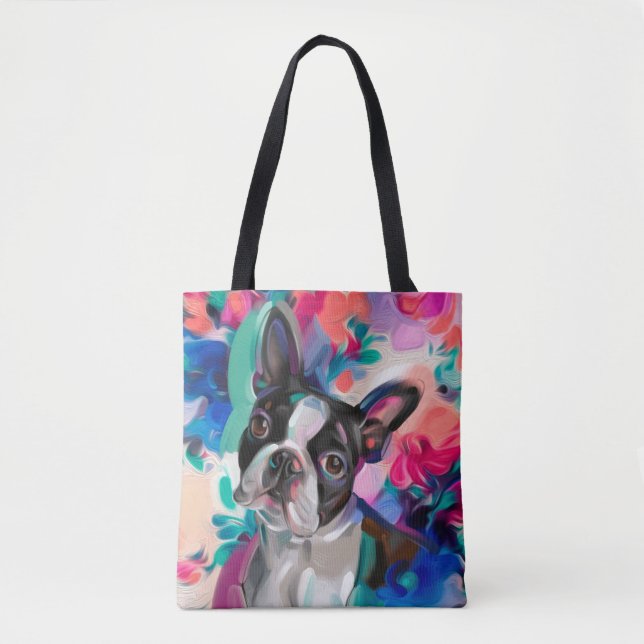 'Joy' Boston Terrier Hund Kunst Totasche (Vorderseite)