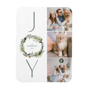 JOY Botanical Pine Wreath Foto Collage Weihnachten Magnet