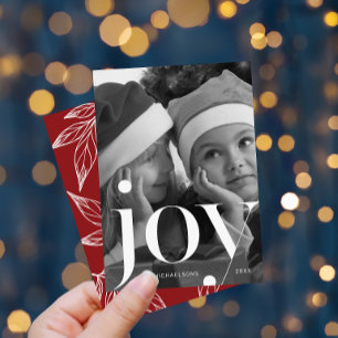 Joy Botanical Print mit Foto Red Christmas Einladung