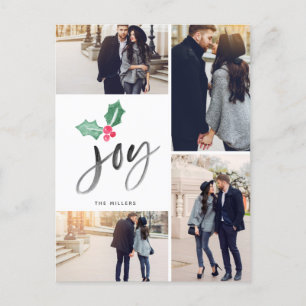 Joy Brush Script Holiday   4-Foto-Weihnachten Ankündigungspostkarte