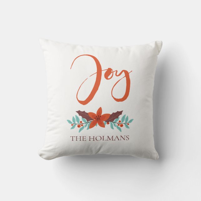 Joy Calligraphy Custom Holiday Foto Doppelseitig Kissen (Vorderseite)