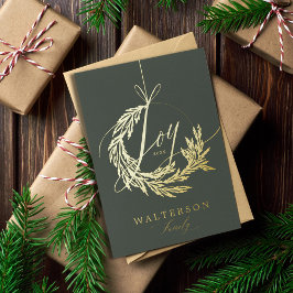 Joy Calligraphy Garland Wreath Family Foto Folien Feiertagskarte