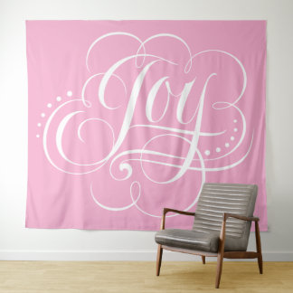 JOY Calligraphy Lettering Calm Happy Pink Wandteppich