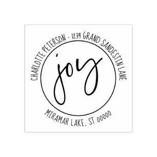 Joy Calligraphy Round Moderne Rücksendeadresse Gummistempel