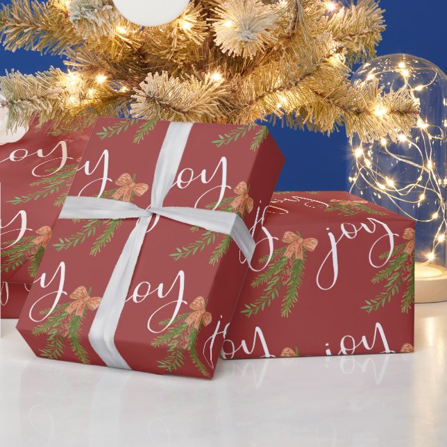 Joy Calligraphy Watercolor Weihnachtsgrün Geschenkpapier (Feiertage)