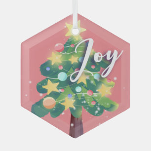 Joy Carton Christmas Tree Pink Glass Ornament