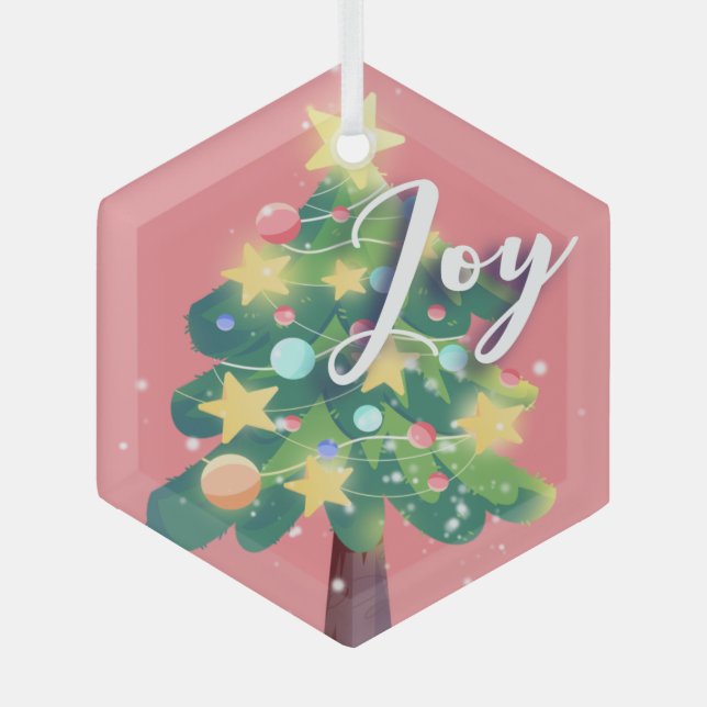 Joy Carton Christmas Tree Pink Glass Ornament (Vorderseite)