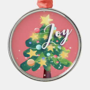 Joy Carton Christmas Tree Pink Metal Ornament