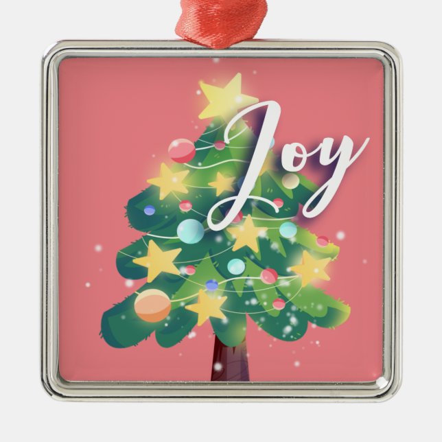 Joy Carton Christmas Tree Pink Metal Ornament (Vorne)